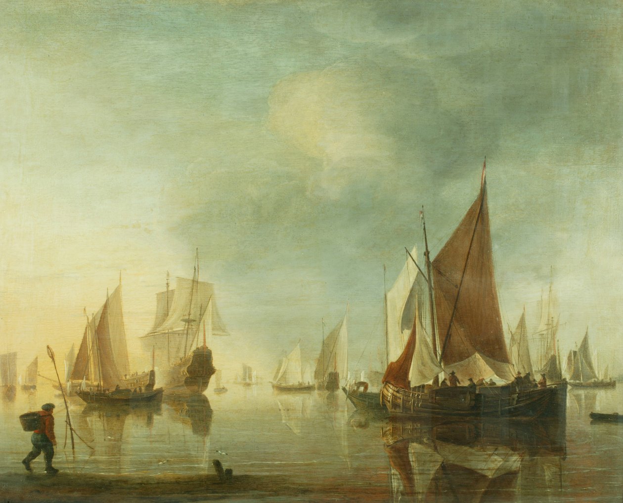 Schiffe vor Anker in ruhiger See; Abendlicht, ca. 1650-60 von Hendrick Dubbels