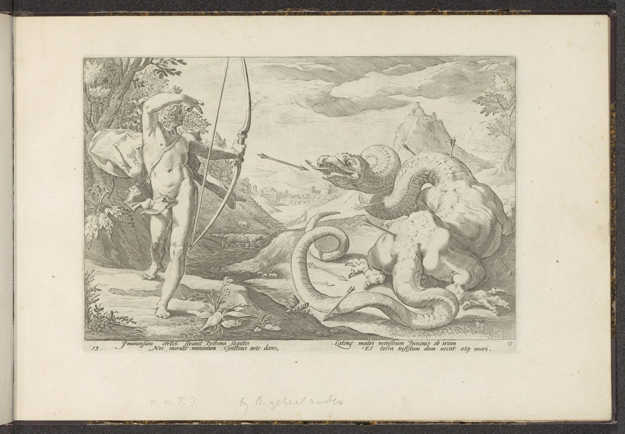Apollo tötet die Riesenschlange Python von Hendrick Goltzius (workshop of)