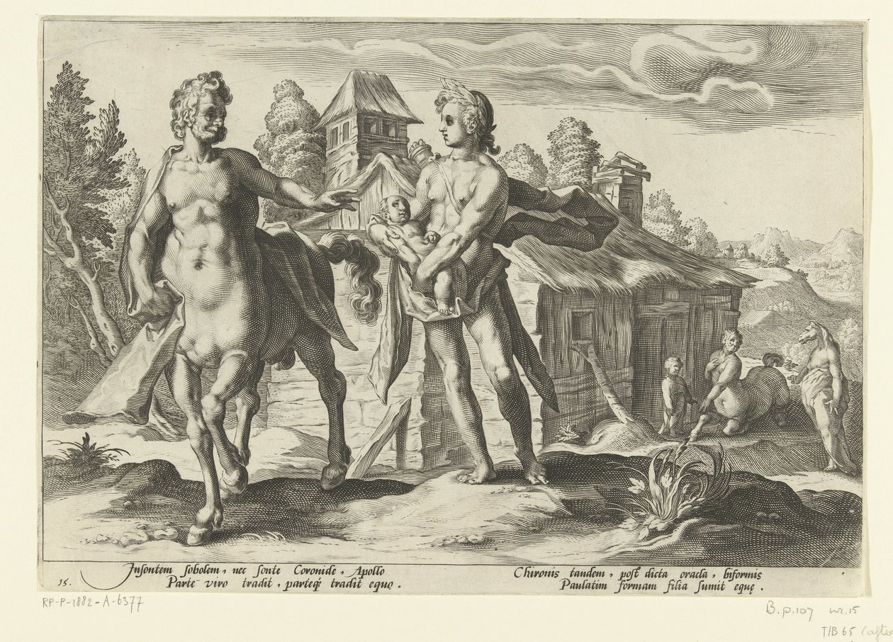 Apollo vertraut Asclepius Chiron an von Hendrick Goltzius (workshop of)