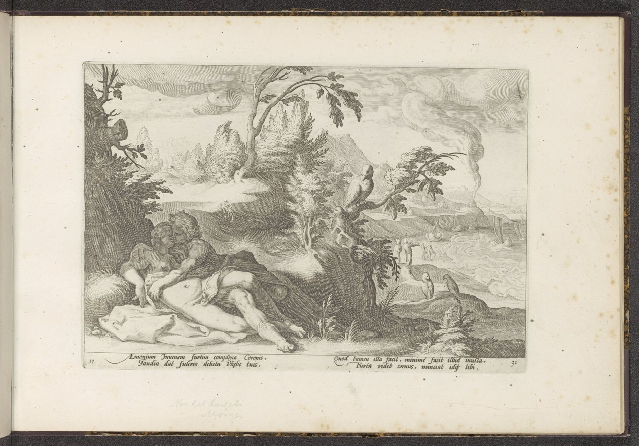 Corvus ertappt das Mädchen Coronis von Hendrick Goltzius (workshop of)