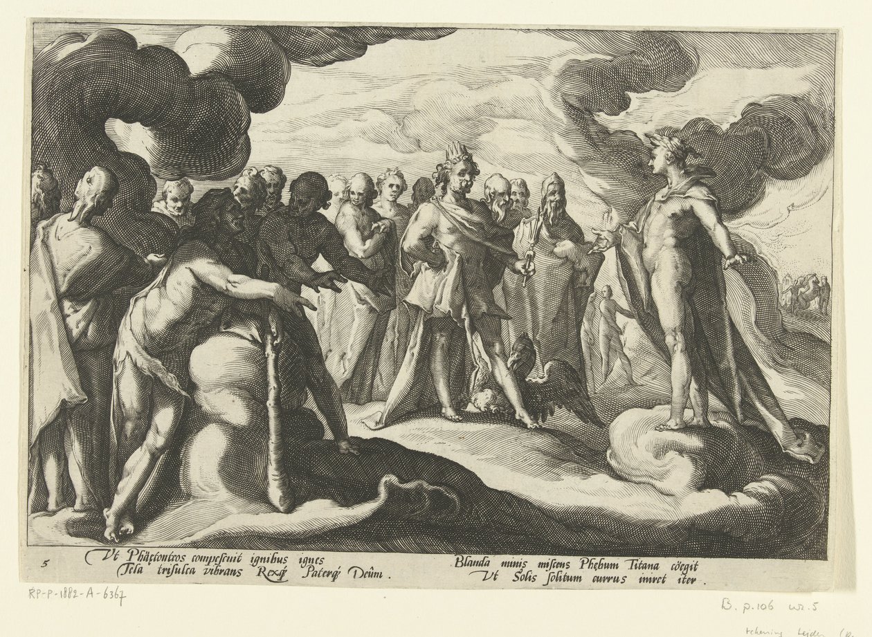 Götter bitten den Sonnengott, wieder in seinem Wagen zu fahren von Hendrick Goltzius (workshop of)