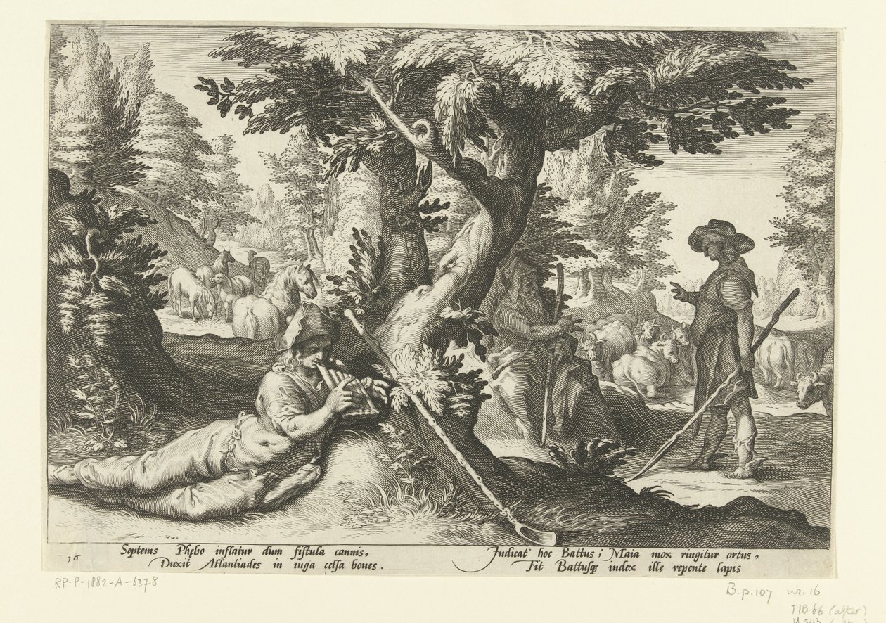 Mercurius und Battus von Hendrick Goltzius (workshop of)
