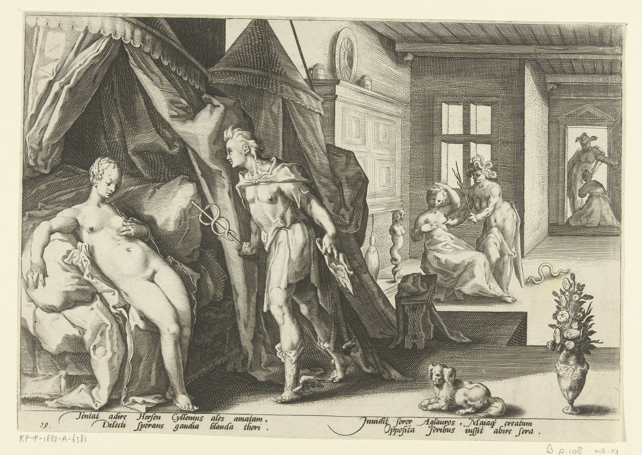 Merkur in Herses Zimmer, Ovids Metamorphosen von Hendrick Goltzius (workshop of)