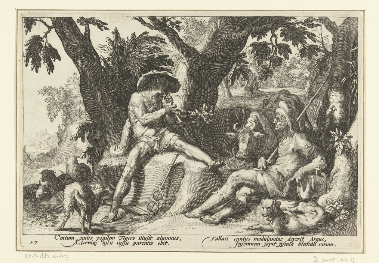 Mercurius spielt Flöte für Argus von Hendrick Goltzius (workshop of)