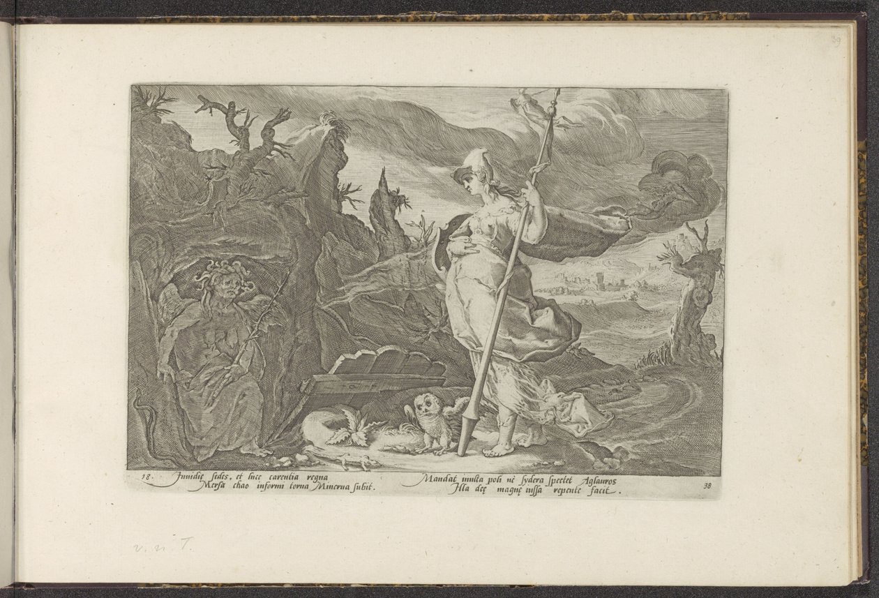 Minerva bittet Neid, Eifersucht in Aglauros zu entfachen von Hendrick Goltzius (workshop of)