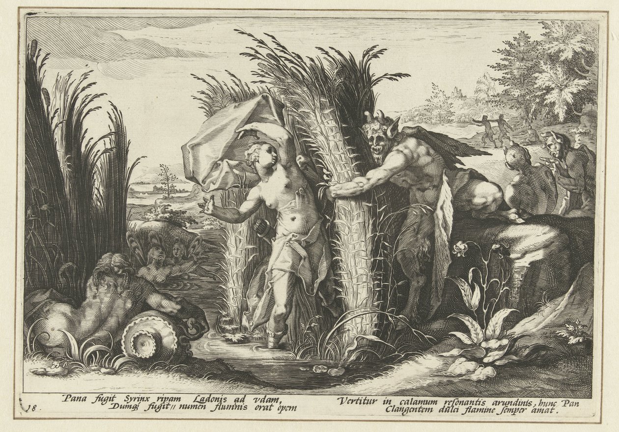 Pan und Syrinx von Hendrick Goltzius (workshop of)