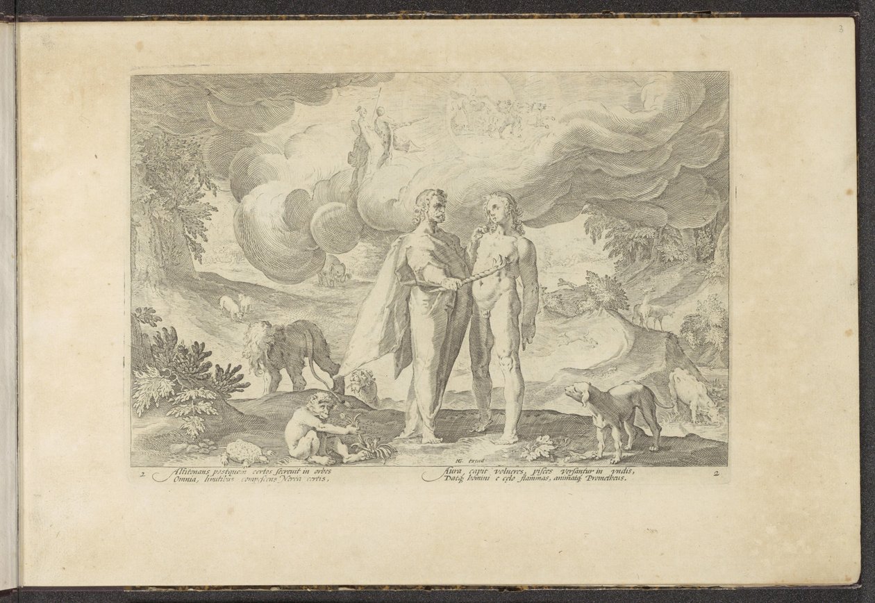 Prometheus schenkt den Menschen das Feuer von Hendrick Goltzius (workshop of)
