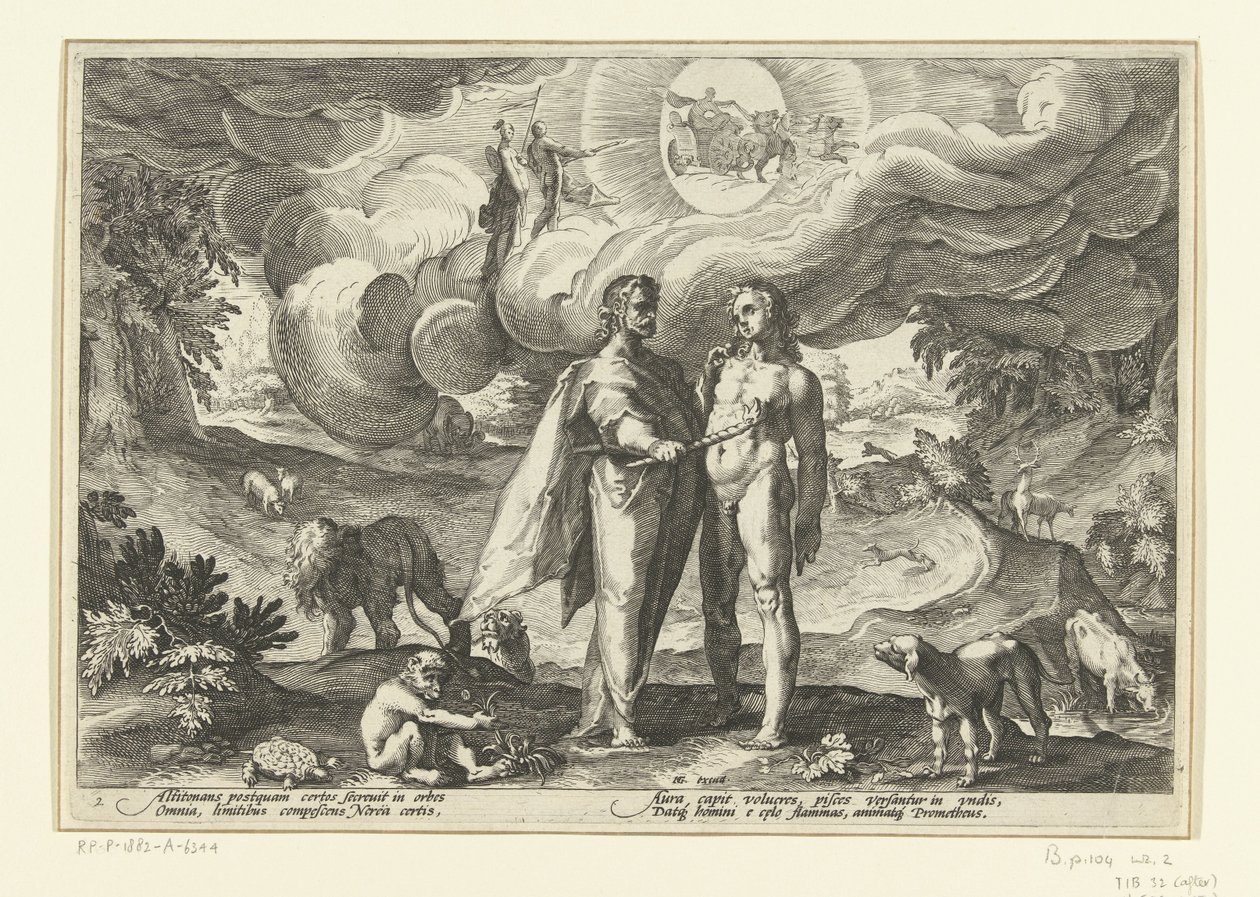 Prometheus schenkt den Menschen das Feuer von Hendrick Goltzius (workshop of)