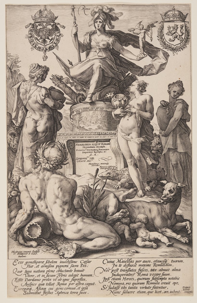 Allegorie von Rom, Titelblatt aus Die Römischen Helden von Hendrick Goltzius