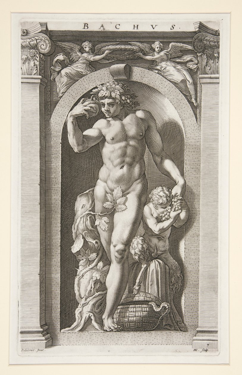 Bacchus, #7 in einer Serie von acht antiken Göttern von Hendrick Goltzius