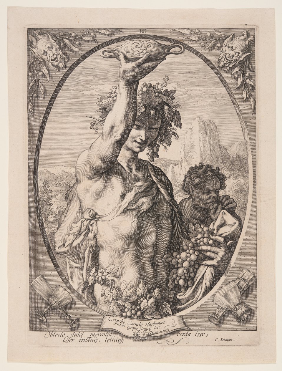 Bacchus, aus Drei heidnische Götter und Göttinnen von Hendrick Goltzius