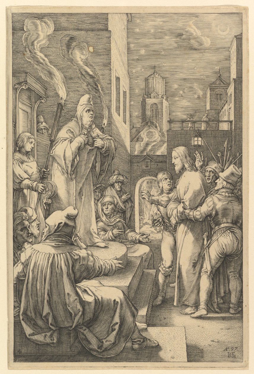 Christus vor Kaiphas, aus "Die Passion Christi" von Hendrick Goltzius