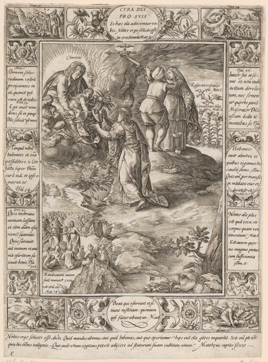 Cura dei pro suis, Blatt 5 der Folge "Allegorien des christlichen Glaubens" von Hendrick Goltzius