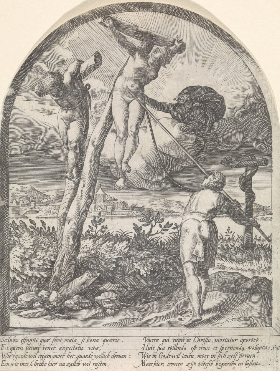 Der Mensch muss seine Begierden töten (Serie: De geestelijke jachten) von Hendrick Goltzius