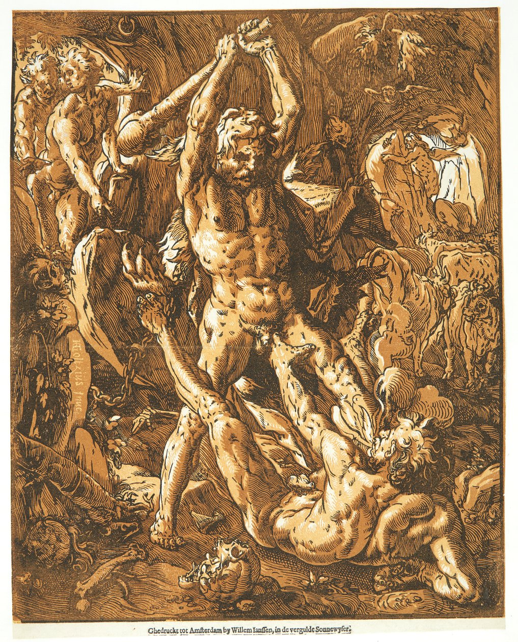 Herkules tötet Cacus von Hendrick Goltzius