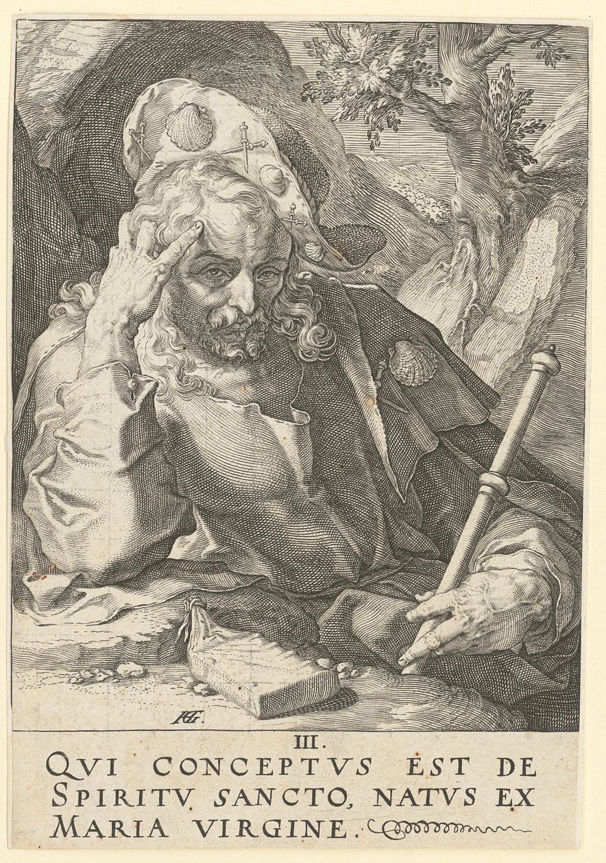 Jakobus der Ältere, Blatt 3 der Folge "Christus, die zwölf Apostel und Paulus" von Hendrick Goltzius