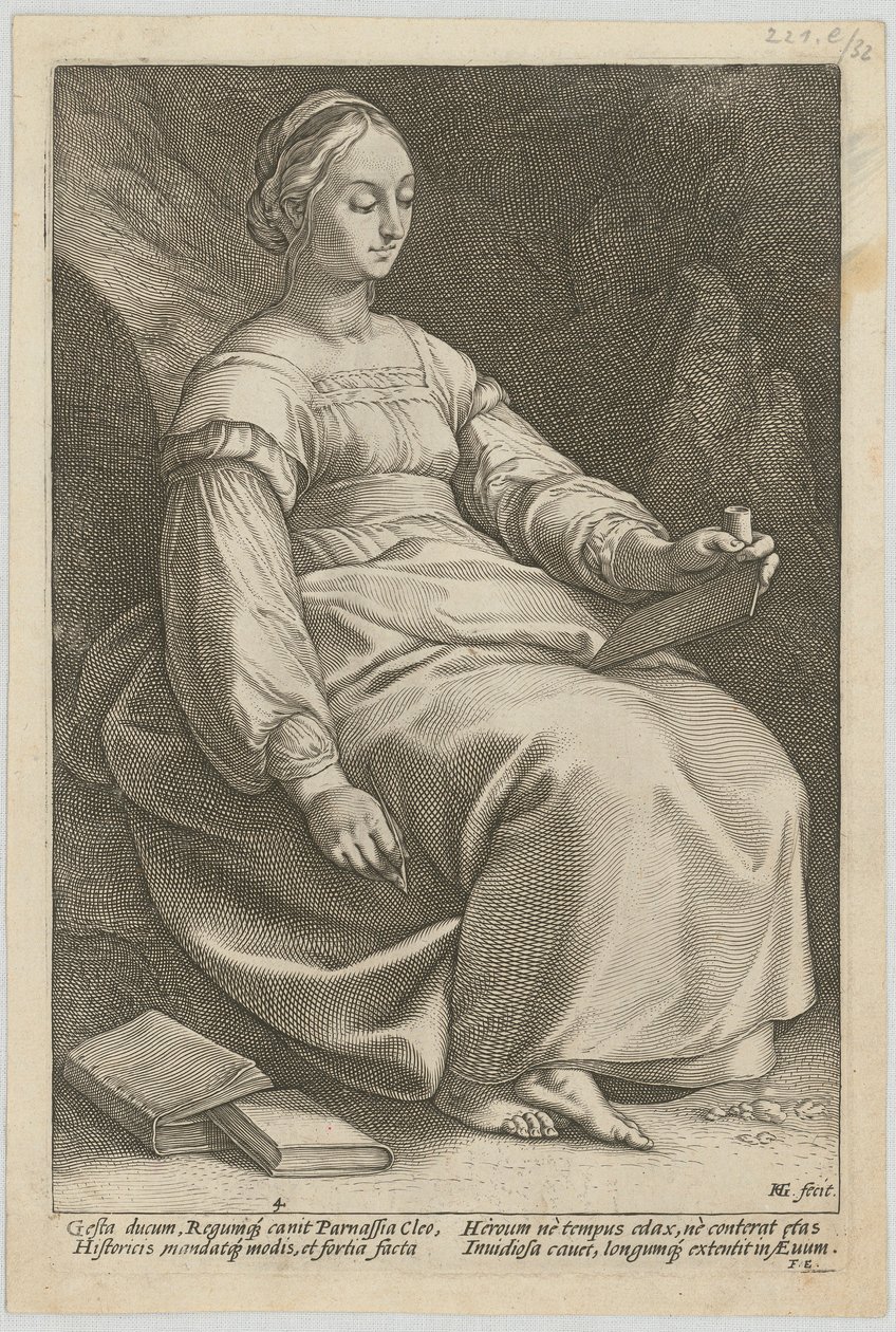 Klio, Blatt 4 der Folge "Neun Musen" von Hendrick Goltzius
