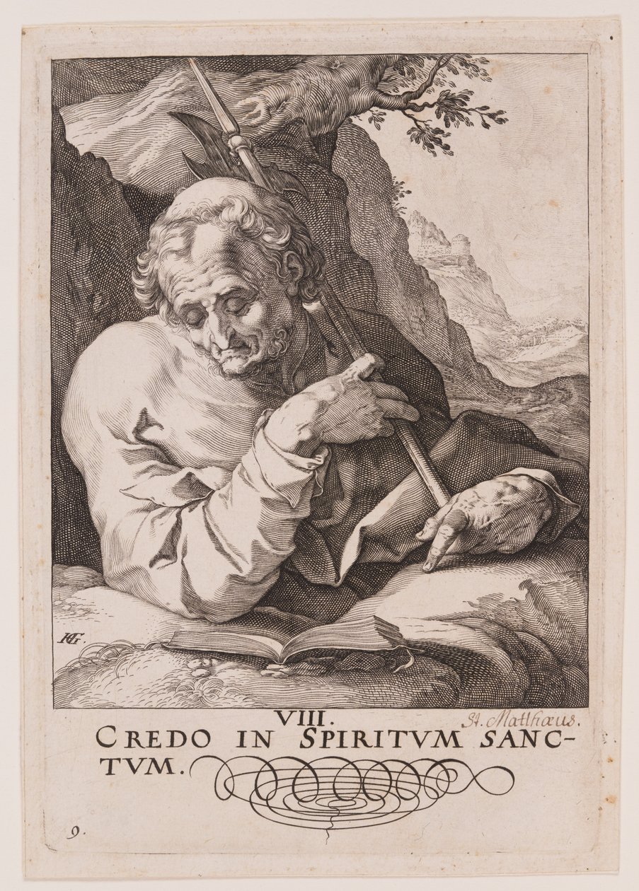 Der heilige Matthäus, aus Christus, die Apostel und St. Paulus mit dem Glaubensbekenntnis von Hendrick Goltzius