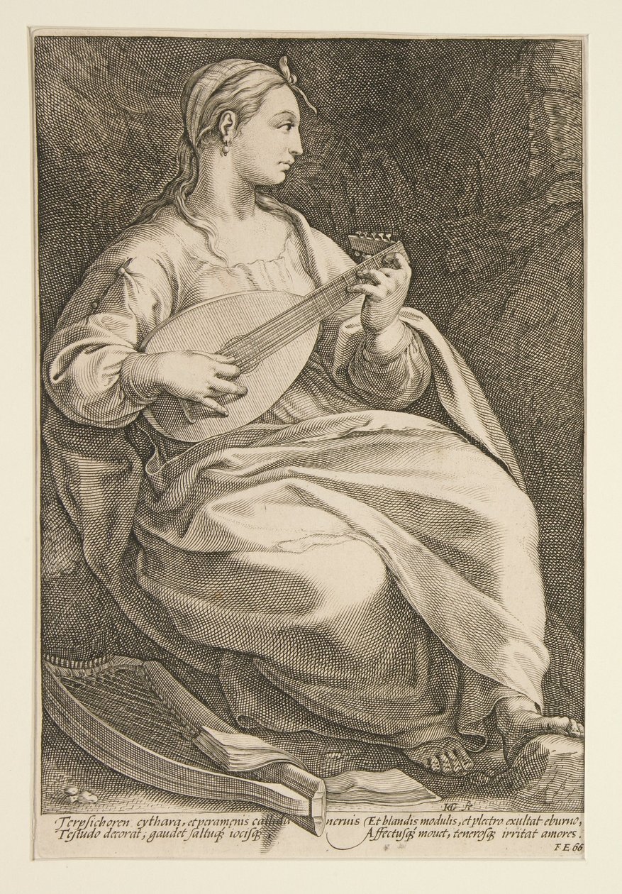 Terpsichore, Platte 5 aus der Serie Die Neun Musen von Hendrick Goltzius