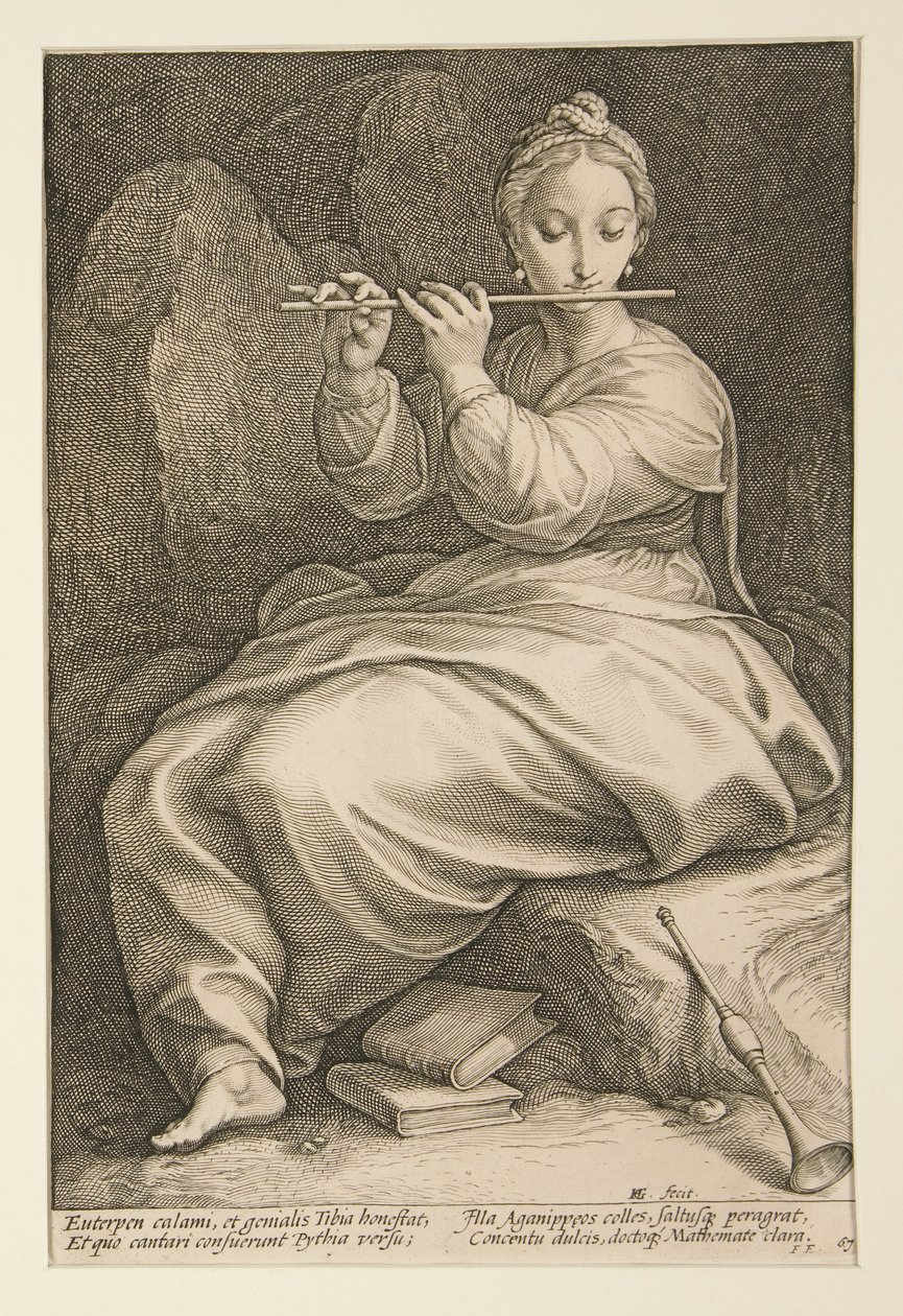 Die neun Musen: Euterpe, Nr. 6 in einer Serie von 9 von Hendrick Goltzius