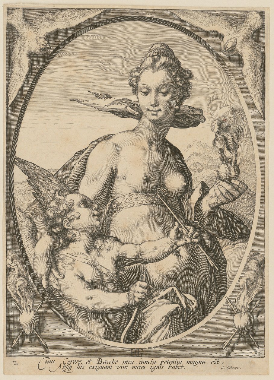 Venus und Amor, Blatt 2 der Folge "Bacchus, Venus und Ceres" von Hendrick Goltzius