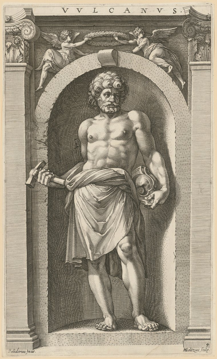 Vulkan, Blatt 4 der Folge „Acht antike Gottheiten“ von Hendrick Goltzius