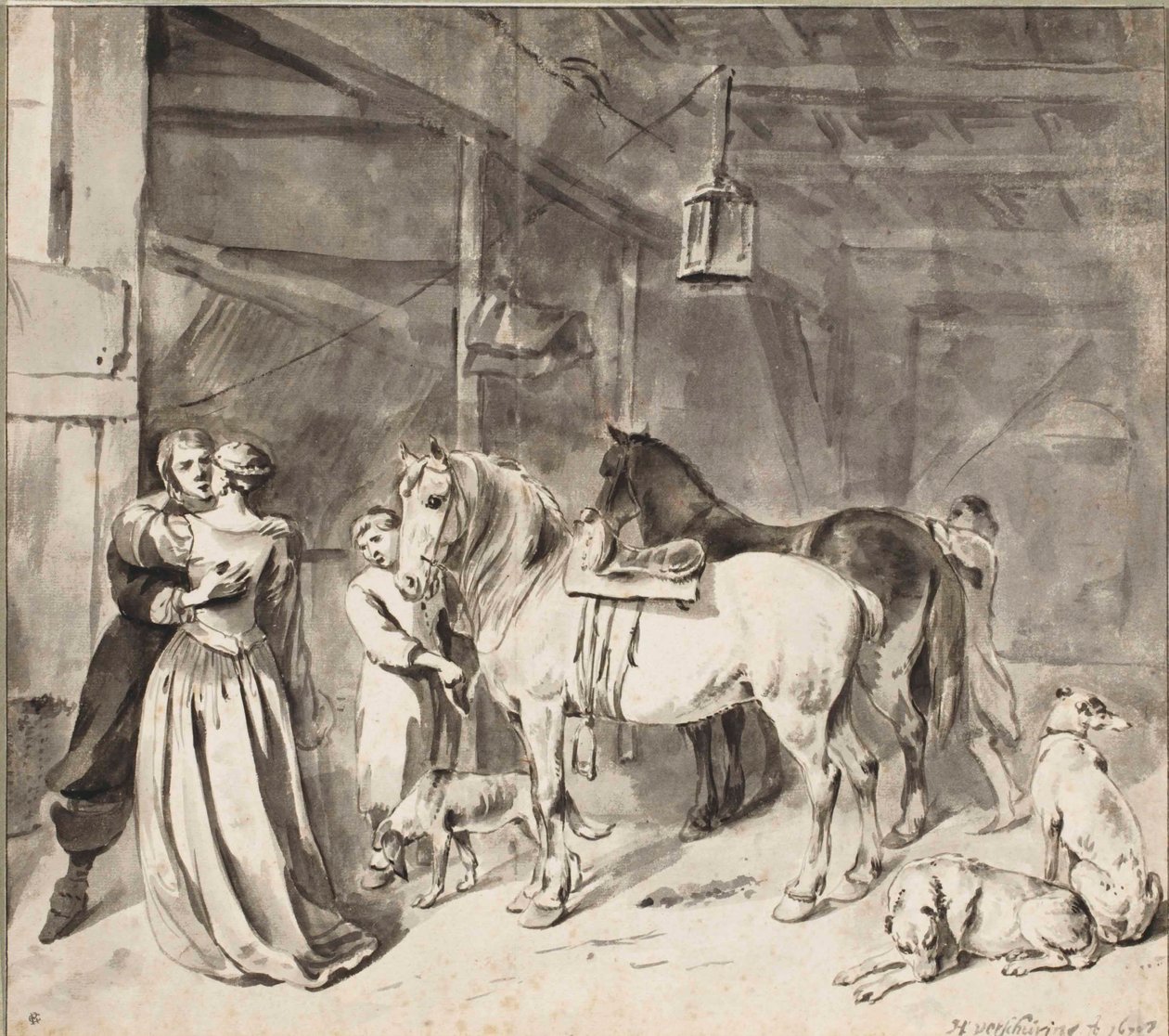 Ein Kavalier verabschiedet sich von einer Dame, 1678 von Hendrick Verschuring
