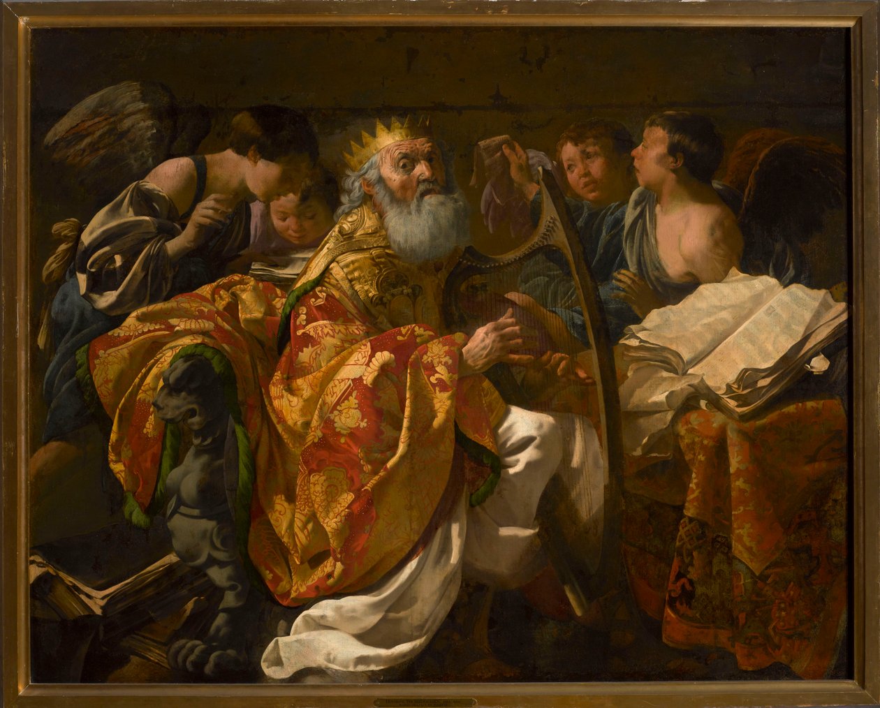 König David spielt Harfe inmitten von Engeln von Hendrick ter Brugghen