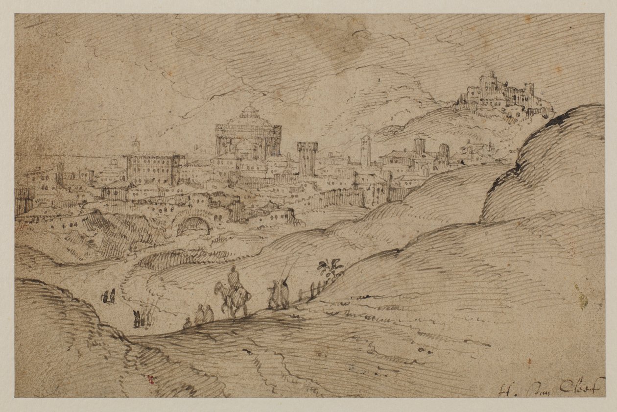 Landschaft mit Blick auf eine Stadt von Hendrick van Cleve