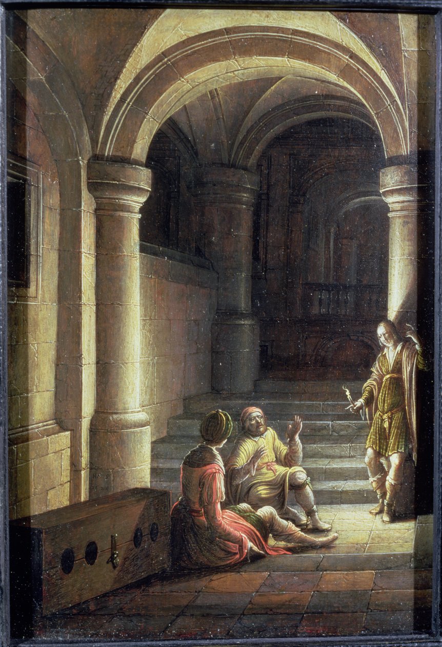 Joseph im Gefängnis, der die Träume des Bäckers und des Mundschenks deutet, 1624 von Hendrik the Younger Steenwyck
