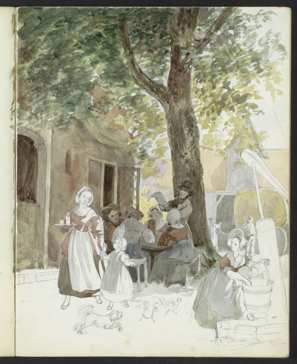 Dorfstraße mit einem Brunnen und Figuren von Hendrik Abraham Klinkhamer