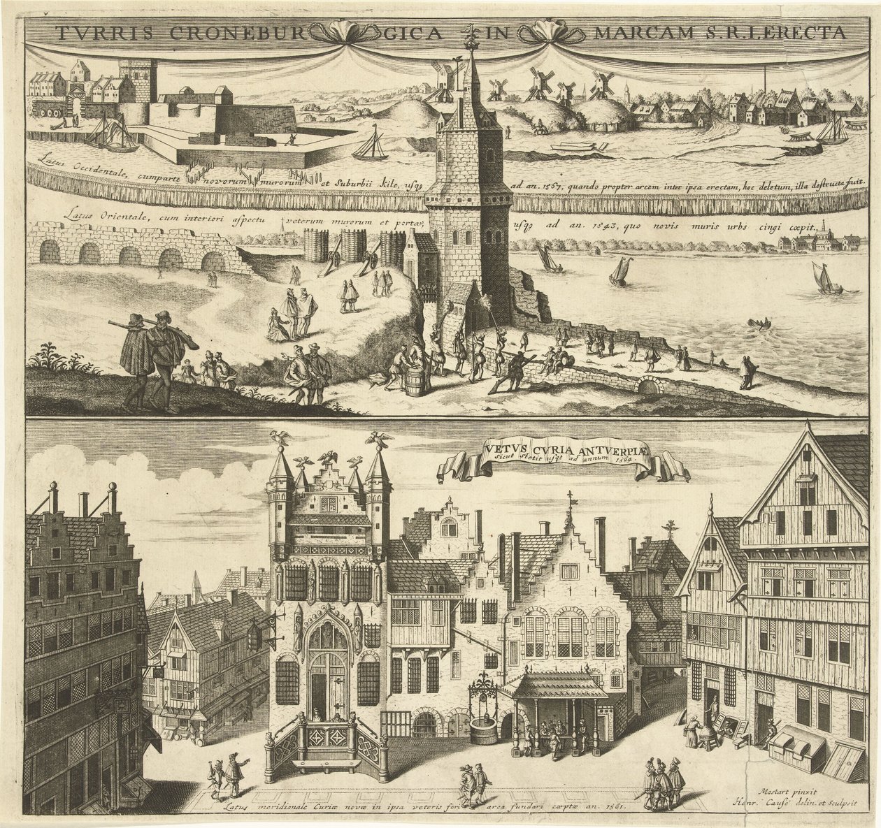 Ansicht der Kronenburg und des alten Rathauses von Antwerpen von Hendrik Causé