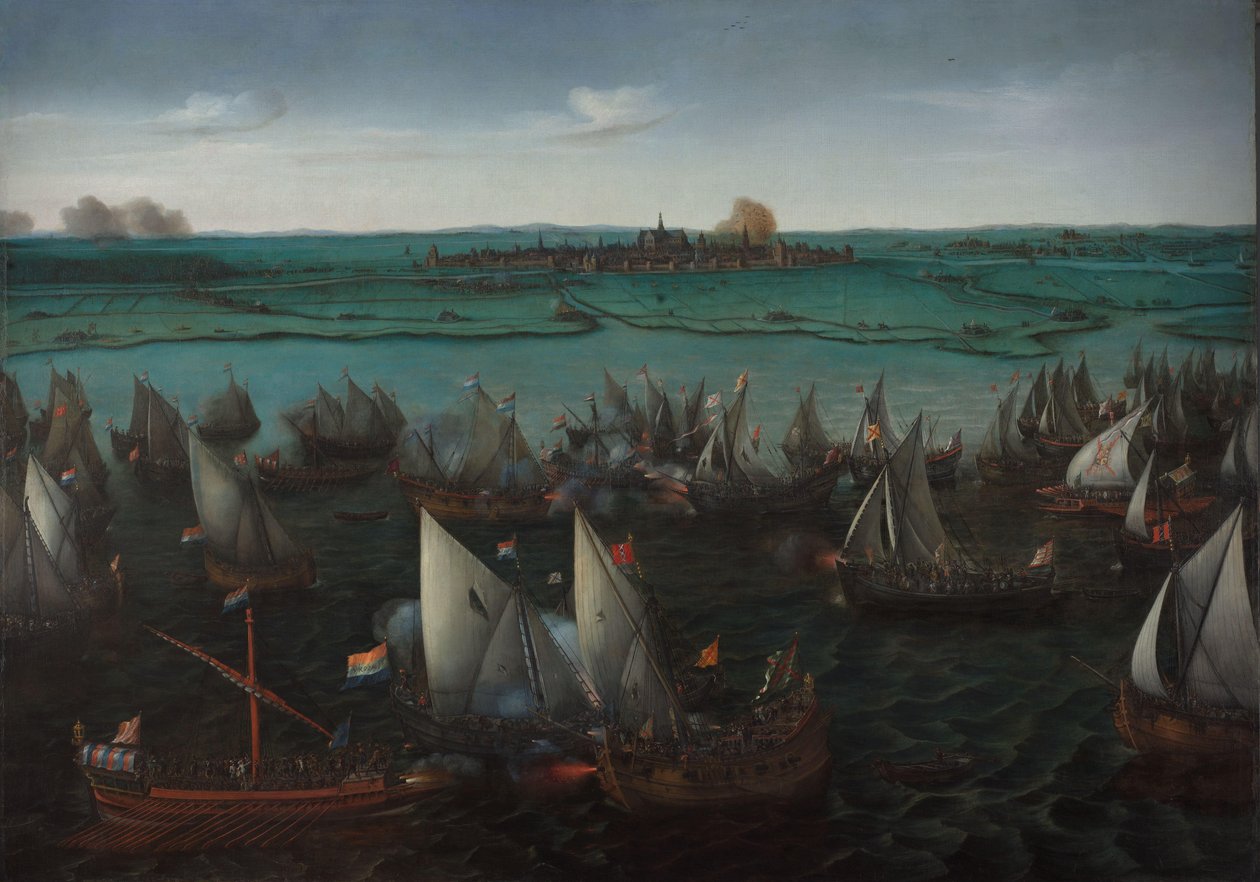 Schlacht zwischen holländischen und spanischen Schiffen auf dem Haarlemmermeer von Hendrick Cornelisz. Vroom
