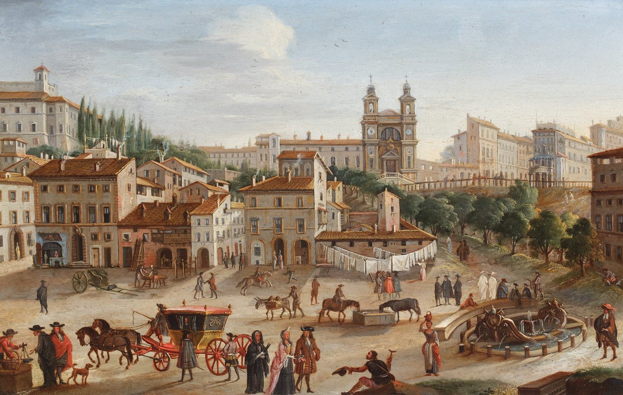 Rom, Santa Trinita dei Monti und die Piazza di Spagna von Hendrik Frans van called lo Studio (circle of) Lint