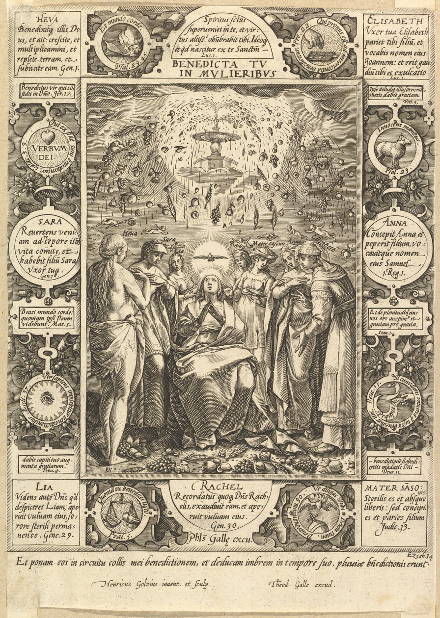Benedicta tu in Mulieribus, aus Christliche und Profane Allegorien von Hendrik Goltzius