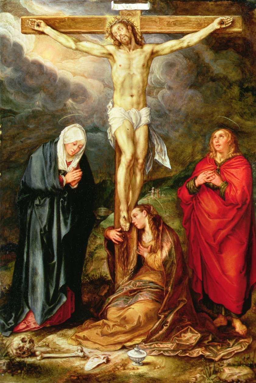 Christus am Kreuz mit Maria, St. Johannes und der Magdalena von Hendrik Goltzius