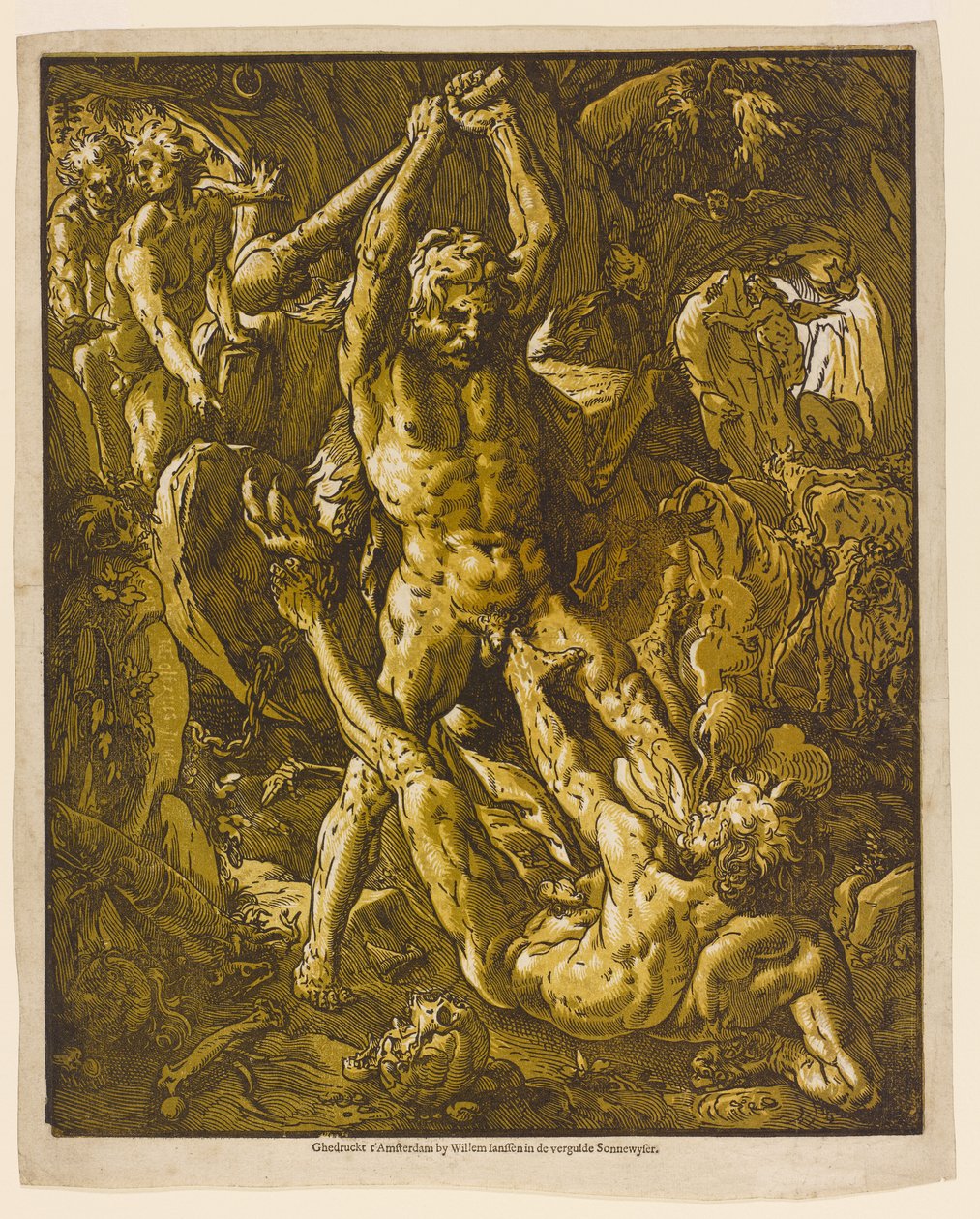 Herkules und Cacus, 1588 (Helldunkel-Holzschnitt auf Büttenpapier) von Hendrik Goltzius