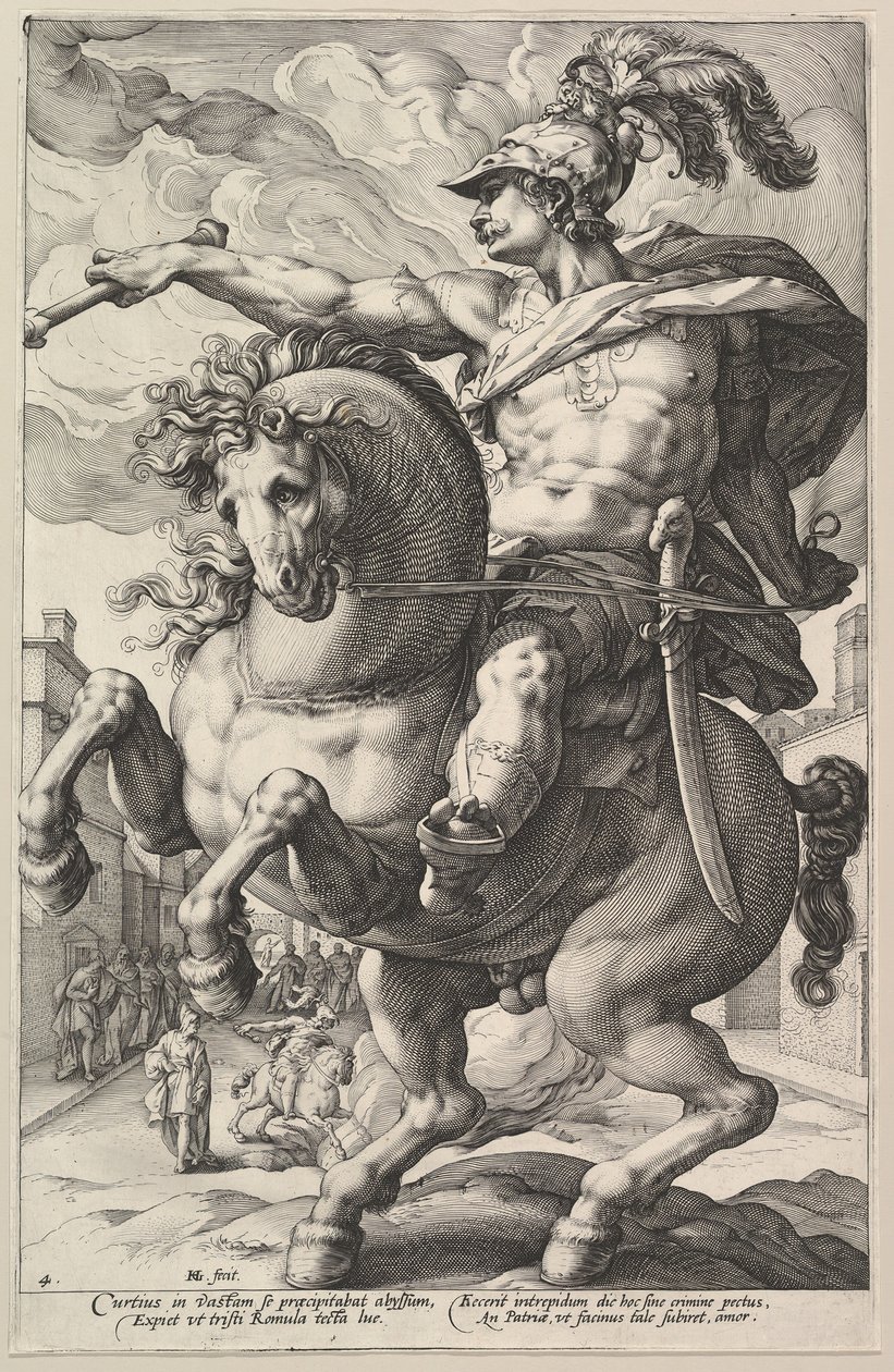 Marcus Curtius, aus der Serie Die römischen Helden, 1586 von Hendrik Goltzius