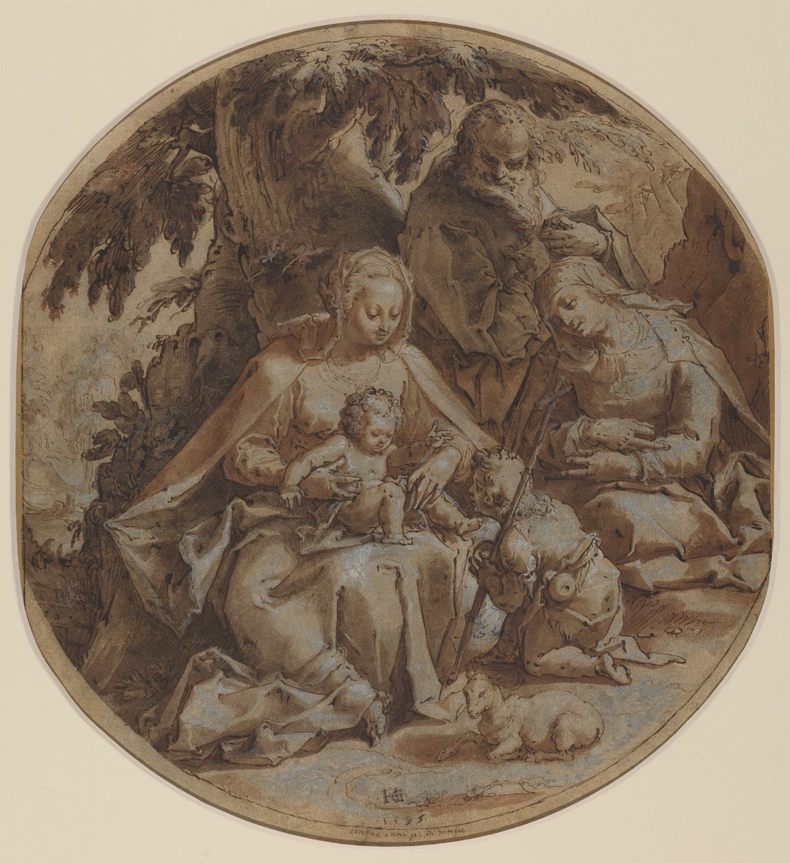 Die Heilige Familie mit der heiligen Elisabeth und dem heiligen Johannes dem Täufer von Hendrik Goltzius