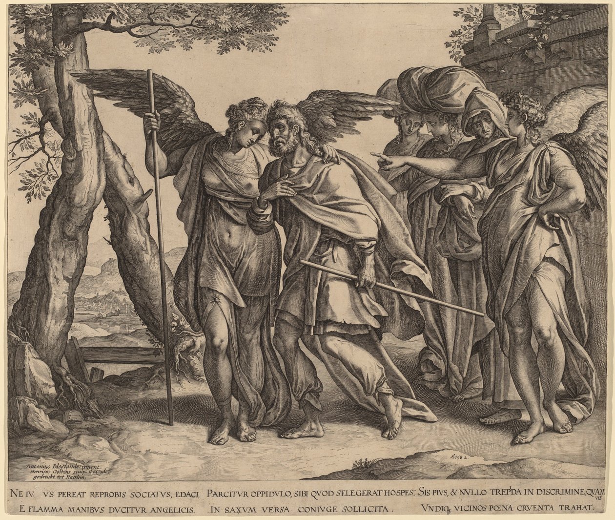 Lot und seine Töchter verlassen Sodom von Hendrik Goltzius after Anthonie van Blocklandt