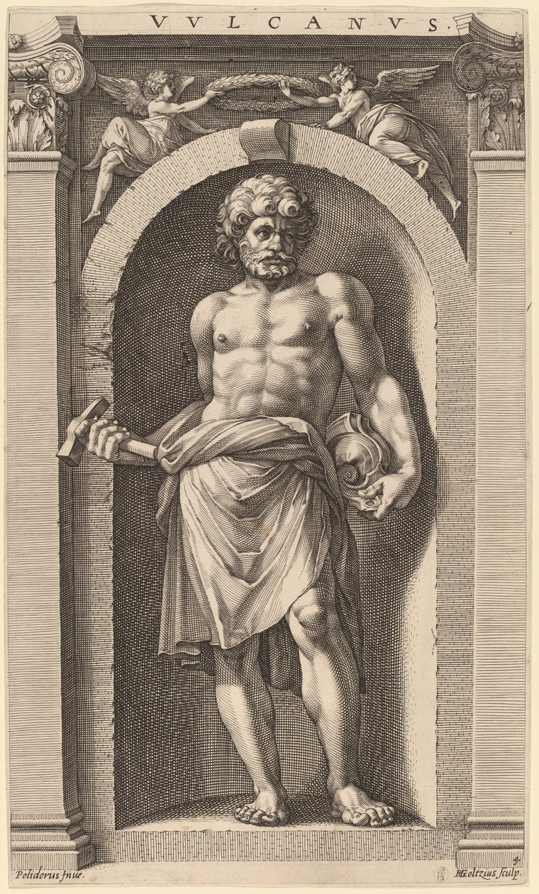 Vulkan von Hendrik Goltzius after Polidoro da Caravaggio