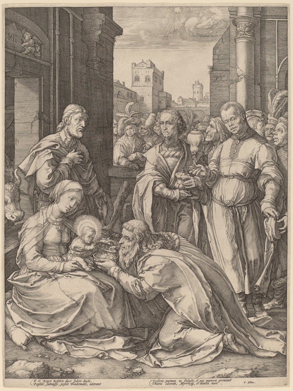 Die Anbetung der Könige von Hendrik Goltzius in the style of Lucas van Leyden