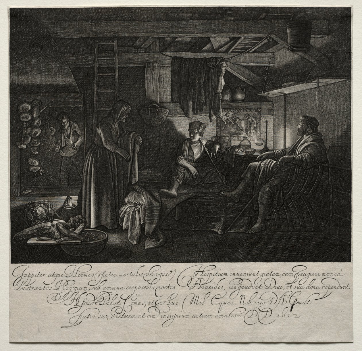 Jupiter und Merkur im Haus von Philemon und Baucis von Hendrik Goudt
