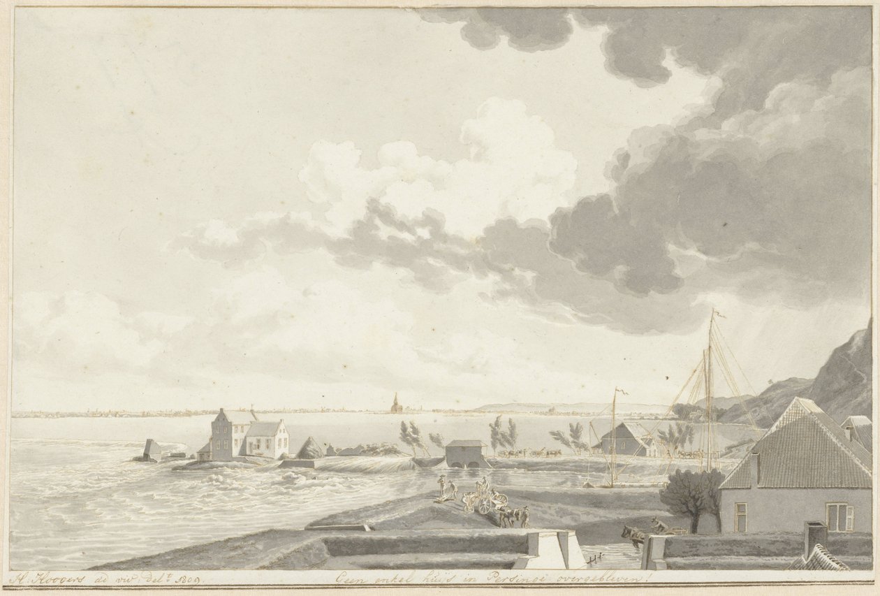 Das überflutete Ooijpolder mit Persingen in der Ferne, 1809 von Hendrik Hoogers (signed by artist)