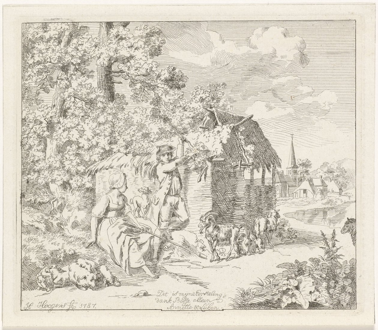 Hirtin und junger Mann bei einer Scheune (Annette und Lubin) von Hendrik Hoogers