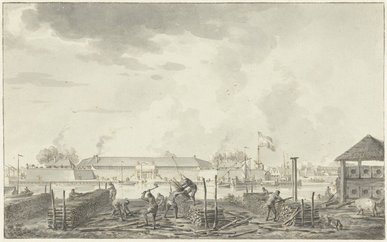 Das Schloss von Batavia, gesehen von der Houtkrap von Hendrik Kobell