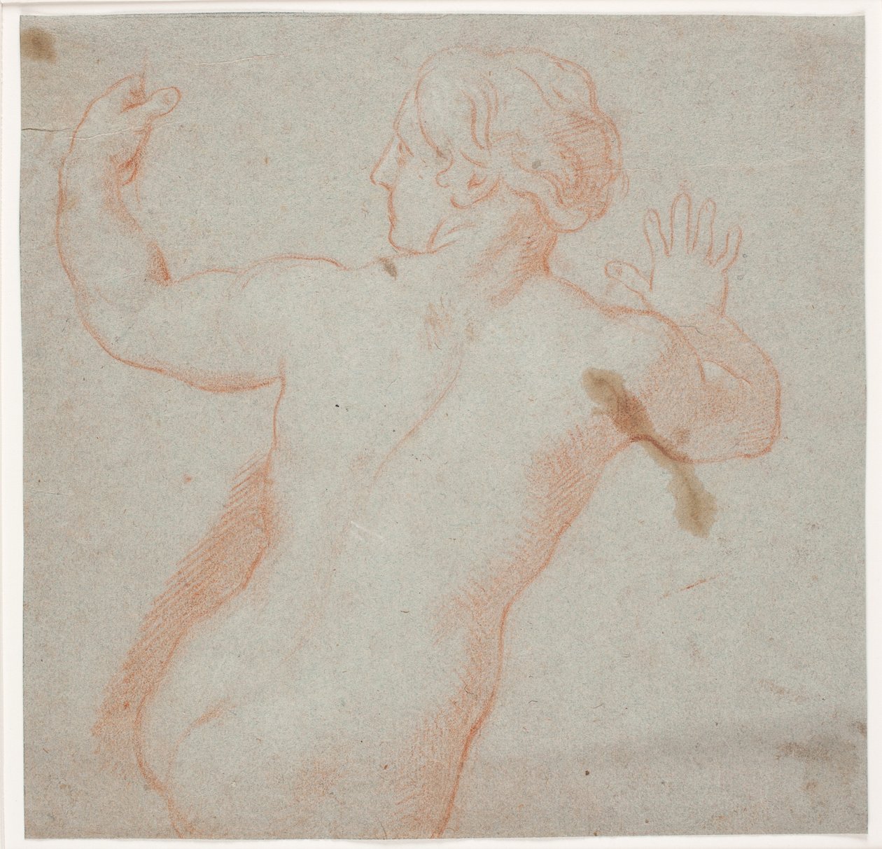 Nackte Frau mit ausgestreckten Armen, von hinten gesehen. (Eine fliehende Nymphe) von Hendrik Krock