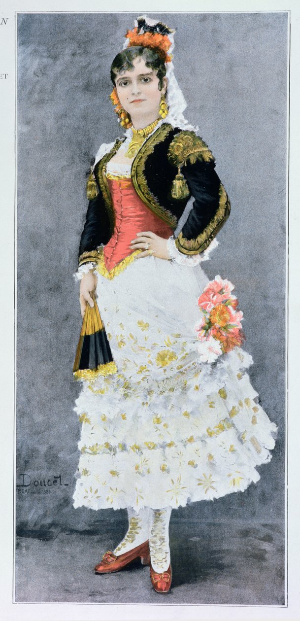 Celestine Galli-Marie (1840-1905) in der Rolle des Carmen von Georges Bizet (1838-75), 1884 (Farbgravur) von Henri Lucien Doucet