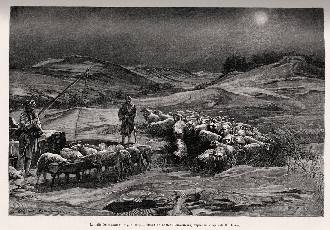 Der Anhängerbrunnen. Gravur von Laurent Desrousseaux zur Illustration der Geschichte „A travers la Perse meridionale“, von C.Babin und F.Houssay, 1885, in Le tour du Monde 1892, herausgegeben von Edouard Charton (1807-1891), Hachette, Paris. von Henri Alphonse Louis Laurent Desrousseaux