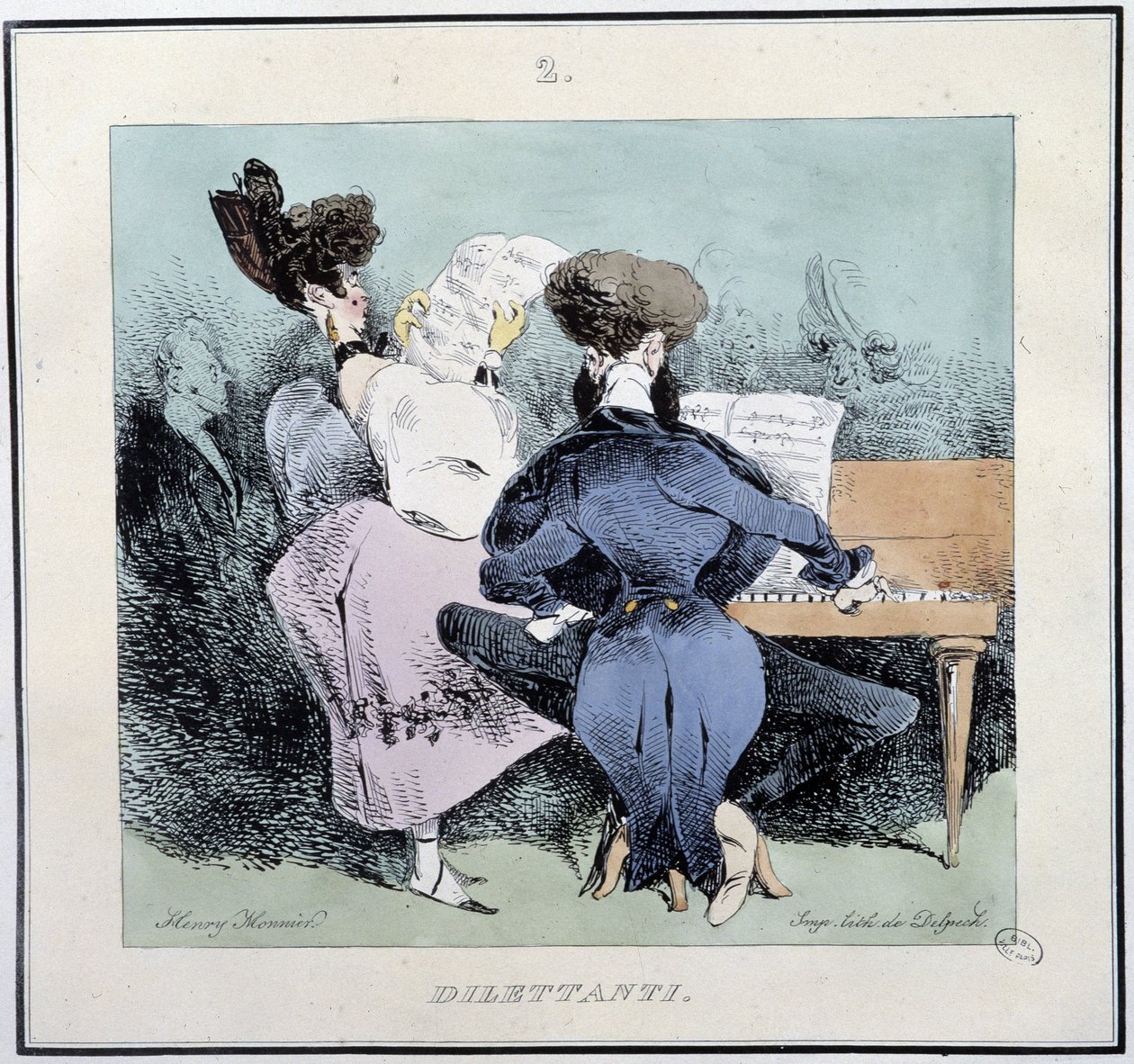 Dilettanten (junge Leute beim Singen und am Klavier) - in "Pariser Skizzen" von Henri Monnier, ed. Delpech, Paris von Henri Bonaventure Monnier